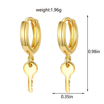 XYJZXY Gold Huggie Small Hoop Earrings with Charm Personalized Snake/Evil Eye/Star/Cross/Lock/Key 18k Gold Plated Crystal Drop Dangle Earrings for Women - style: Key