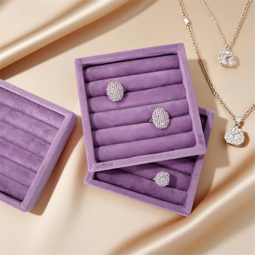 SCIKHETF Velvet 5 Slots Ring Earrings Trays Small Showcase Display Organizer Ring Holder for Women (Taro Purple) - color: Taro Purple