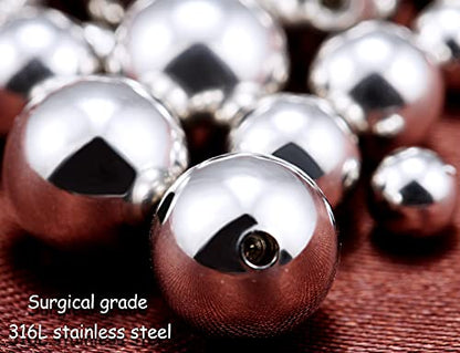 Prjndjw 25Pcs 14G 16G Replacement Balls internal thread & Externally Threaded Surgical Steel Balls Industrial Barbell Tongue Nipple Belly Button Eyebrow Rook Piercing Rings Parts 3MM-8MM - color: 25Pcs-14G-Silvertone