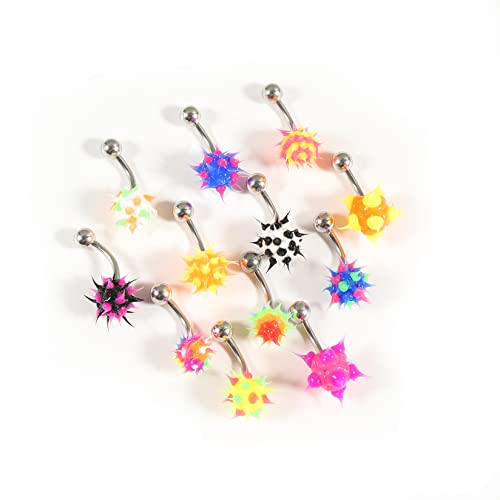 14G Body Piercing Jewelry Surgical Steel Belly Button Rings Tongue Rings Packs Silicone Spike Ball Barbell Belly Tongue Nipple Rings Piercing for Women - style: Silicone belly rings 16pcs