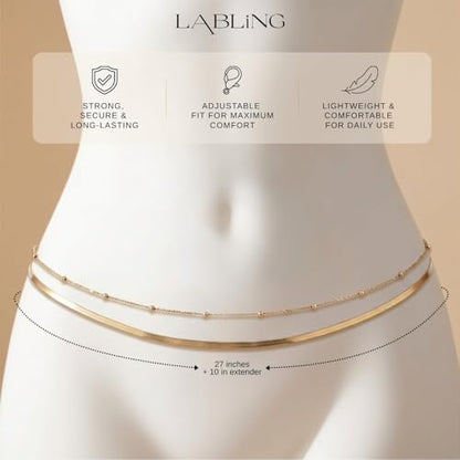 Gold Belly Waist Chain for Women | Layered Belly 14K Gold Plated Chain Adjustable Bikini Belly Beads Body Chain Waterproof | Jewelry Gift - color: Style 1