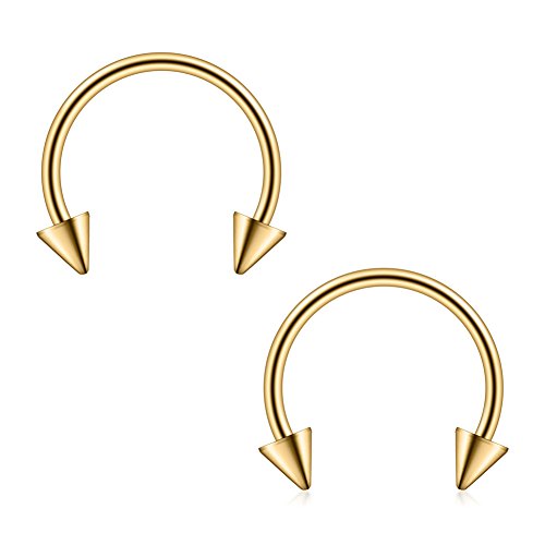 Ruifan 316L Surgical Steel CBR Horseshoe Circular Rings Nose Eyebrow Tragus Lip Ear Hoop Ring Piercing 20G 8MM 10MM 12-24PCS - style: 12PCS - 20G 5/16" w Spikes