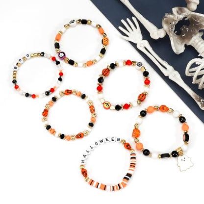 Ardorchid Halloween Bracelets for Women Pumpkin Ghost Steleton Bat Skull Beaded Stackable Stretchy Bracelet Rugby Thanksgiving Christmas Heishi Bracelets - color: Halloween Bracelet -4