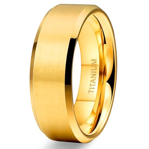 TIGRADE Titanium Rings 4MM 6MM 8MM 10MM Wedding Band in Comfort Fit Matte for Men Women Size 3-15 - color: gold 8mm