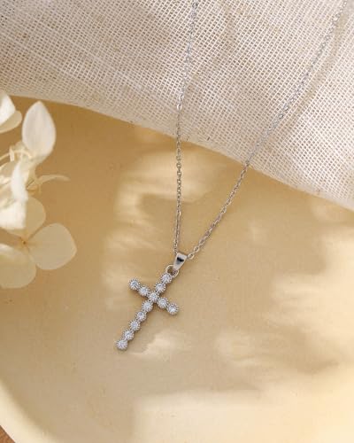 Cross Necklace for Women, 14K Gold Plated Cubic Zirconia Cross Pendant Necklace, Trendy Christian Jewelry Gifts for Baptism First Communion Christmas - color: Style E - Silver