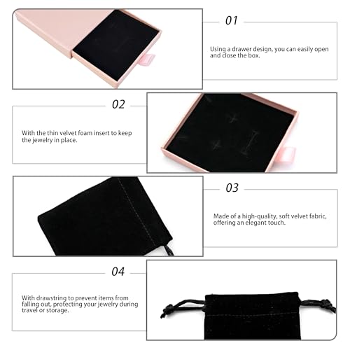 Quacc Small Jewelry Gift Box and Velvet Bag, Necklace Bracelet Earring Cardboard Organizer Square Jewellery Gift Box Pendent Storage Case for Birthday Xmas Christmas Wrapping (Pink) - color: Pink
