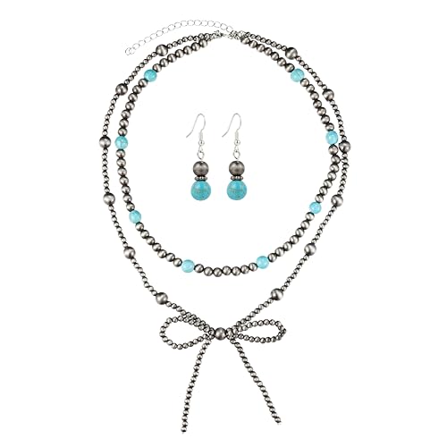 Navajo Pearl Bow Jewelry Set Western Turquoise Necklace Earring for Women Cowgirl Western Jewelry - style: Style-A