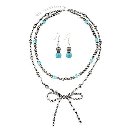 Navajo Pearl Bow Jewelry Set Western Turquoise Necklace Earring for Women Cowgirl Western Jewelry - style: Style-A