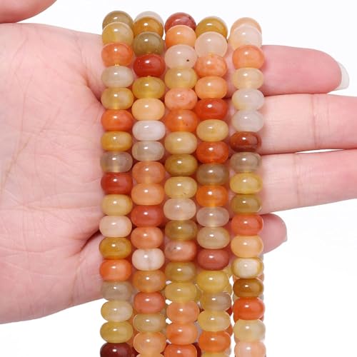 Songxi 5x8mm Natural Golden Silk Jade Beads, 75PCS Spacer Round Loose Abacus Beads for Jewelry Making, Gemstone for Bracelet Necklace Earrings, Arts and Crafts - color: Golden Silk Jade