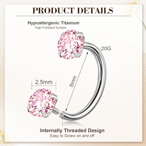 ONESING 9-40 Pcs Nose Rings - Hoops, Studs & L Shape - Hypoallergenic Stainless Steel Nose Piercings for Women & Men - color: 20G-Pink CZ -Silver