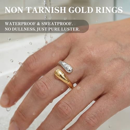 Non Tarnish Gold Chunky Rings for Women, 14K Gold Plated Statement Dome Rings Stacking Silver, Adjustable Mens Eternity Wedding Band Mixed Metal Jewelry Size 3-13 - color: Silver & Gold, size: 15, style: Open Twist Band
