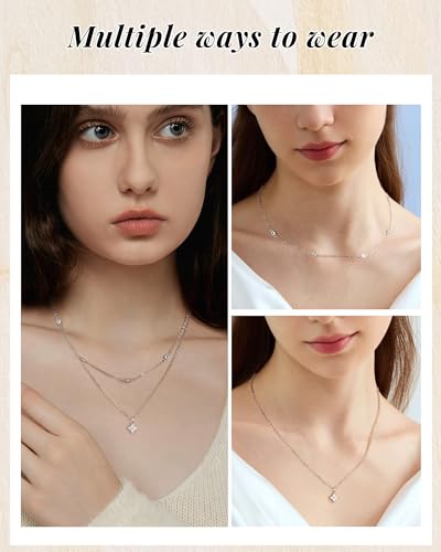 ACECHA Silver Necklace for Women, Dainty Layered Stack Set | silver plated, stackable, choker necklaces with cz pendant, ideal for daily prom wedding jewelry - color: silver-diamond clover