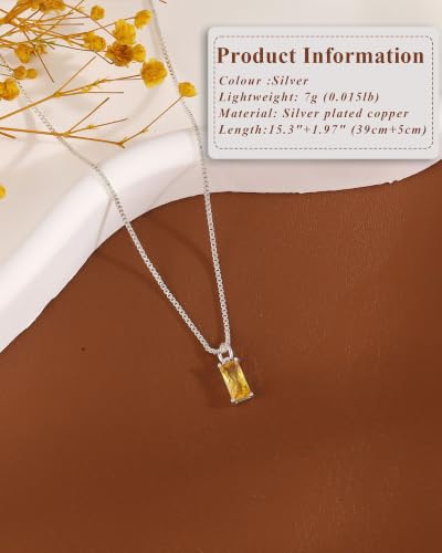FUNEIA Diamond Necklaces for Women 14K Gold Plated Emerald Birthstone Necklace for Women Mothers Dainty Gold Necklace Blue Green Cubic Zirconia Pendant Necklace Birthday Gifts for Women Jewelry - color: 11. November(Citrine)-Silver