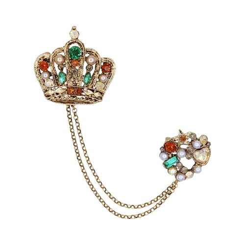 Crystal Geometry Flower Crown Gold Lapel Pin for Men Collar Pins Rhinestone With Hanging Chain Brooch for Men Suit Fashion Suit Accessories for Men Women - color: Colored Crown