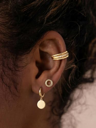 Gold Ear Cuff Earrings for Women Non Piercing Hoop | Clip on,Wrap Cartilage,14K Gold Plated,Dainty Small Simple,Hypoallergenic Everyday,Lightweight,Illusion Jewelry - color: 04. Triple Twisted Hoop