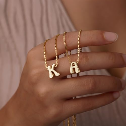 Bubble Gold Initial Necklaces for Women,14K Gold Plated A-Z Initial Necklaces for Women, Chunky balloon letter name Pendant Necklace Fashion Jewelry Gifts - color: I, style: Gold