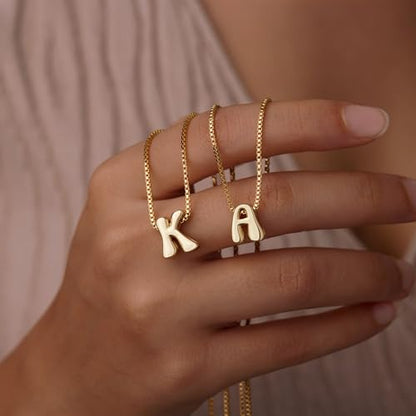 Bubble Gold Initial Necklaces for Women,14K Gold Plated A-Z Initial Necklaces for Women, Chunky balloon letter name Pendant Necklace Fashion Jewelry Gifts - color: G, style: Gold