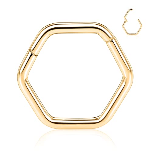 FUNLMO Septum Ring Nose Ring Daith Piercing Jewelry 316L Surgical Steel Hexagon Septum Jewelry Tragus Helix Rook Cartilage Conch Piercing Jewelry - color: Gold