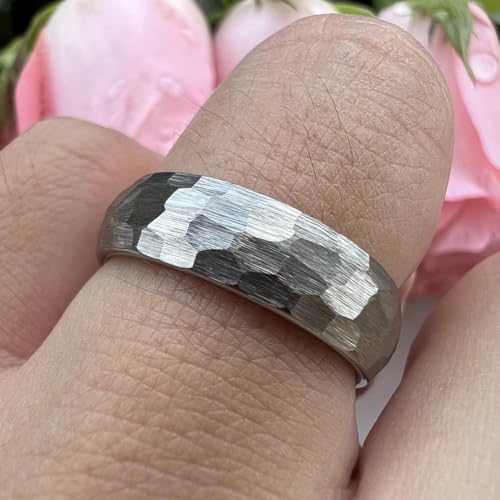 TUTISS 6mm 8mm Silver/Black/Gold/Rose Gold Hammered Tungsten Rings for Men Women Couple Fashion Jewelry Engagement Wedding Bands Domed Matte Finish Comfort Fit - color: 6mm Silver I Love You Engraved