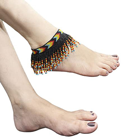 Handmade Beaded Foot Anklet Bohemian for Women Native Southwest Colors Ankle Bracelet - color: Black