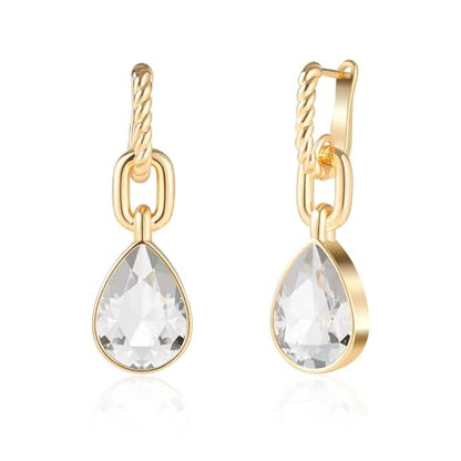 Crystals Teardrop Dangle Drop Earrings, 18K Gold Plated Hoop Earrings Zirconia Jewelry for Women Gifts - color: White-Long