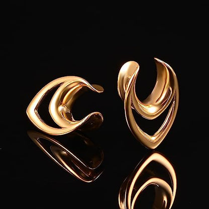 DOEARKO 2PCS Fashion Round Spiral Saddle 316 Stainless Steel Ear Tunnels Plugs Stretcher Gauges For Ear lobe Expander Piercing Body Jewelry - color: #1 Gold, size: 12mm(1/2")