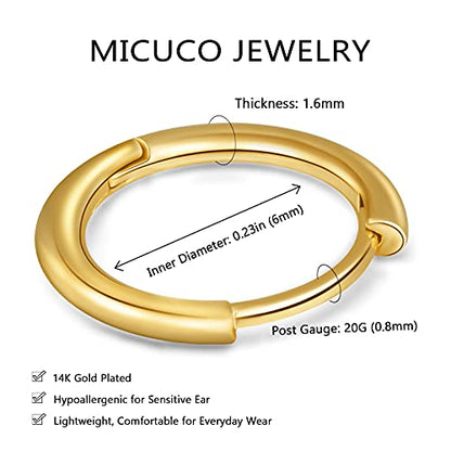 micuco Small Hoop Earrings for Women, Tiny Cartilage Hoop Earrings for Men | Helix Daith Tragus Ear Hugging Hoop Earrings Sleeper Hypoallergenic Earrings - style: B1: 6mm 14k Gold (1 Pair)