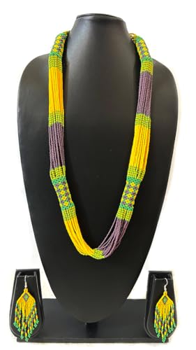 Layered – Boho Native American Style Layered Beaded Necklace– Ukrainian beaded Necklace Native Handmade Seed Bead Necklace Tribal ethnic beaded Necklace for Women (Tuquoise) - color: Yello ,green, mulit