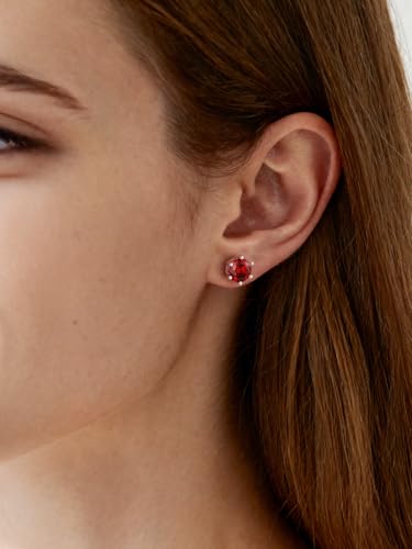 FindChic 2 Carat Birthstone Stud Earrings for Women, Round/Heart/Princess Cut Stud Earrings, Hypoallergenic Studs with 925 Sterling Silver Posts, 12 Months Birthday Jewelry Gift - color: 01. January-Garnet(Round Cut )