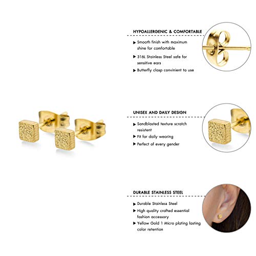 555Jewelry Womens Stainless Steel Square Cube Shape Glittery Cute Stud Earrings - color: Yellow Gold