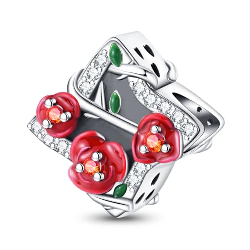 KUNSIR Charms Beads fits Pandora Charm bracelets for Woman 925 Sterling Silver Dangle Pendant Bead Jewelry Beads Gifts Happy Birthday Charms for Women Bracelet&Necklace - style: Dark Rose Beads