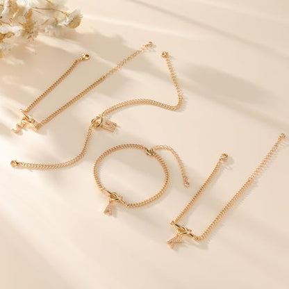 Gold Initial Bracelets for Women Jewelry Gifts - Dainty 14K Gold Plated Zircon Letter Knot Bracelet 26 Alphabet Monogram Initial Bracelets Birthday Gifts for Women - color: A