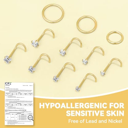 20g Nose Rings Studs and 18g Nose Rings Hoops for Women Men: Hypoallergenic Surgical Stainless Steel Threadless Corkscrew/L Shape/Straight Nose Studs Round Square Simulated Diamond CZ 1.5/2/2.5/3mm Nose Bone Studs Hinged Clicker Segment Nose Hoops Septum