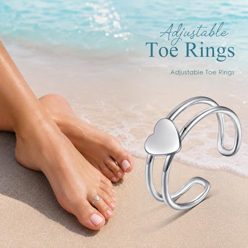 JFORYOU Toe Rings for Women Adjustable Open Toe Rings with Anklet Set CZ Flower Toes Ring for Summer Beach Foot Jewelry - color: Toe Rings and Anklet C -silver