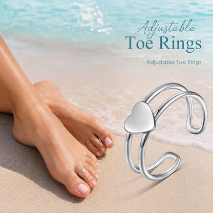 JFORYOU Toe Rings for Women Adjustable Open Toe Rings with Anklet Set CZ Flower Toes Ring for Summer Beach Foot Jewelry - color: Toe Rings and Anklet C -silver