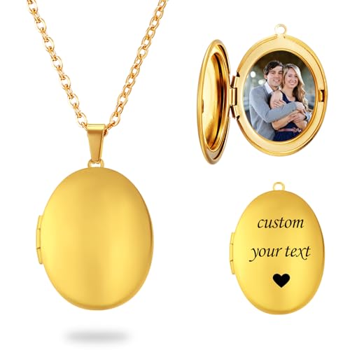 PHOCKSIN Personalized Locket Necklace for Women Photo Necklace with Customized Picture Birth Flower Birthstone Customizable Birthday Gifts - color: #12-Oval Gold