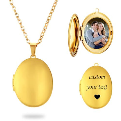 PHOCKSIN Personalized Locket Necklace for Women Photo Necklace with Customized Picture Birth Flower Birthstone Customizable Birthday Gifts - color: #12-Oval Gold