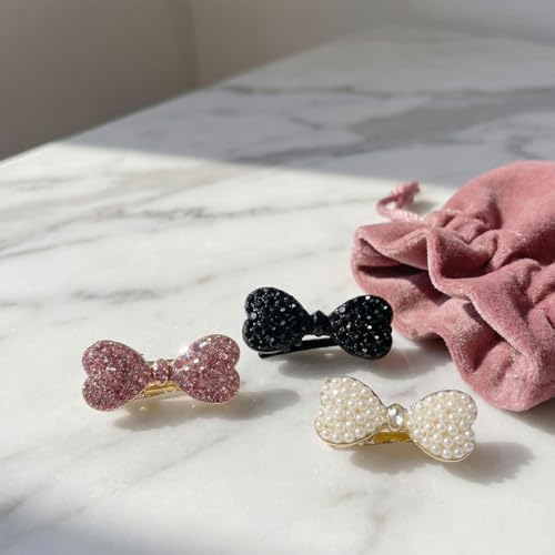 10PCS Cute Bow Hair Clips for Women Girls,Pearl & Rhinestone Bow Barrettes, Sweet Heart Shape Hair Pins,Sparkly Glitter Hair Accessories for Wedding Party Daily Wear