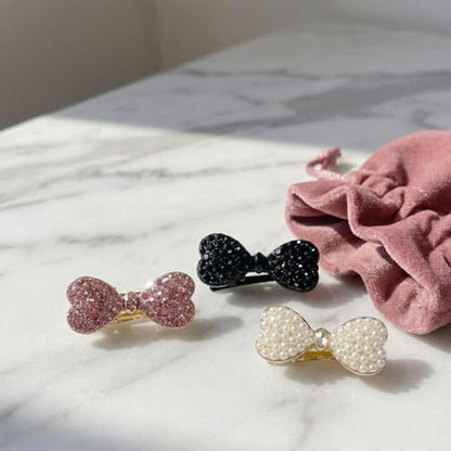 10PCS Cute Bow Hair Clips for Women Girls,Pearl & Rhinestone Bow Barrettes, Sweet Heart Shape Hair Pins,Sparkly Glitter Hair Accessories for Wedding Party Daily Wear