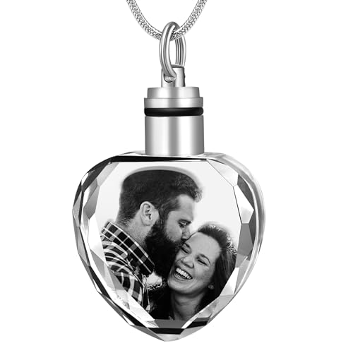 Farfume Personalized Photo Necklace for Women/Men, Memorial Jewelry Gifts | Holds 2 Pictures Pendant, Custom Engraved Text, Beautiful Locket for Girls, Durable Stainless Steel, Mothers Day Gifts - color: Crystal Heart Necklace
