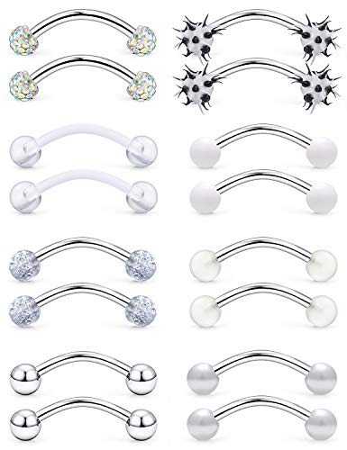 Jenxnjsjo 14G Snake Frog Eyes Piercing Jewelry Tongue for Women Men 14mm 9/16in Bars Extra Long Belly Naval Button Rings Snake Bite Curved Barbells Surgical Stainless Steel - color: White