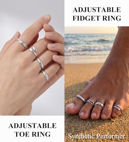 WAINIS 18Pcs Toe Rings for Women | 14K Gold Silver Plated Adjustable Toe Ring,Non Tarnish Simple Hug CZ Triple Open Band Toe Rings,Summer Beach Foot Jewelry - color: silver1