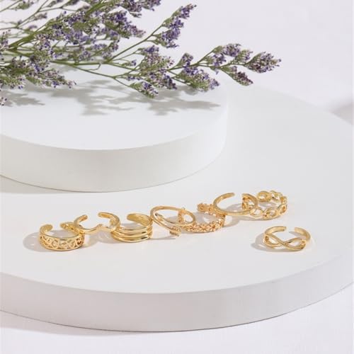 6pcs Gold Toe Rings for Women Adjustable Band Rings Open Toe Ring Set Beach Foot Jewelry Adjustable - style: gold
