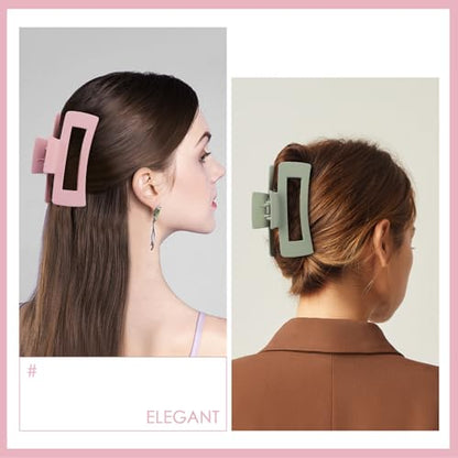 8 Pcs Large Hair Claw Clips 4.1 Inch Non-slip Big Square Matte Hair Claws for Women, Strong Hold Banana Clip for Thick Thin Hair(White/Green/Pink/Black) - color: White/Green/Pink/Black