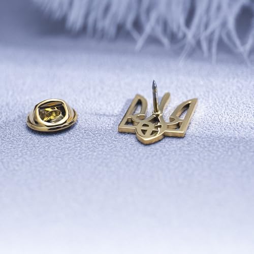 Fashionable Ukrainian national emblem cufflinks, men's stainless steel Ukrainian symbol cufflinks, French shirt cuff link brooch - color: Brooch -gold