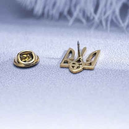 Fashionable Ukrainian national emblem cufflinks, men's stainless steel Ukrainian symbol cufflinks, French shirt cuff link brooch - color: Brooch -gold