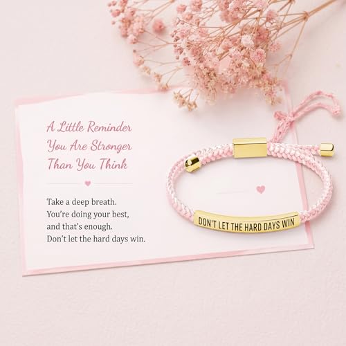 Frodete Dont Let The Hard Days Win Bracelet Inspirational Gifts for Women Adjustable Braided Tube Bracelet Gifts for Friends - color: A4：dont let the hard days win（pink gold）