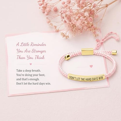 Frodete Dont Let The Hard Days Win Bracelet Inspirational Gifts for Women Adjustable Braided Tube Bracelet Gifts for Friends - color: A4：dont let the hard days win（pink gold）