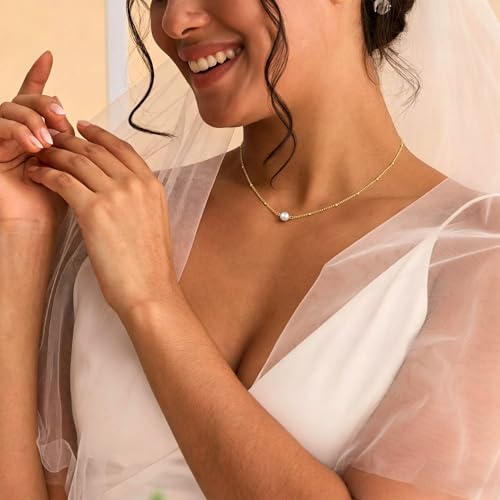 Gold Pearl Necklaces for Women - White Pearls Jewelry Gifts Wedding Bride Bridesmaid Jewelry - color: Gold-Single Pearl Satellite