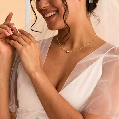 Gold Pearl Necklaces for Women - White Pearls Jewelry Gifts Wedding Bride Bridesmaid Jewelry - color: Gold-Single Pearl Satellite